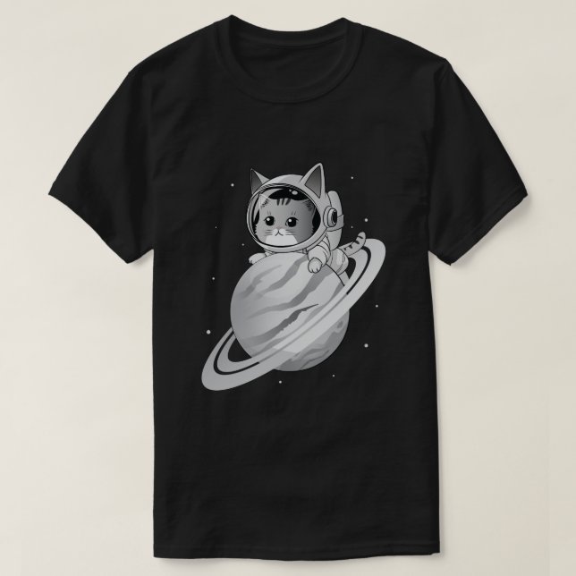 Raumkatze Astronaut mit Planet Saturn T-Shirt (Design vorne)