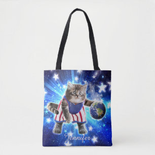Raumkatze spielt Basketball Tasche