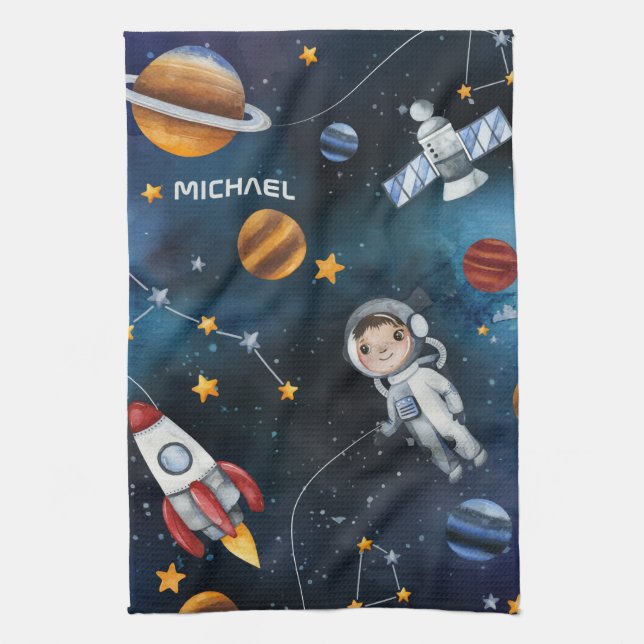 Raummond Sterne Astronaut Personalisiert Geschirrtuch (Vertikal)