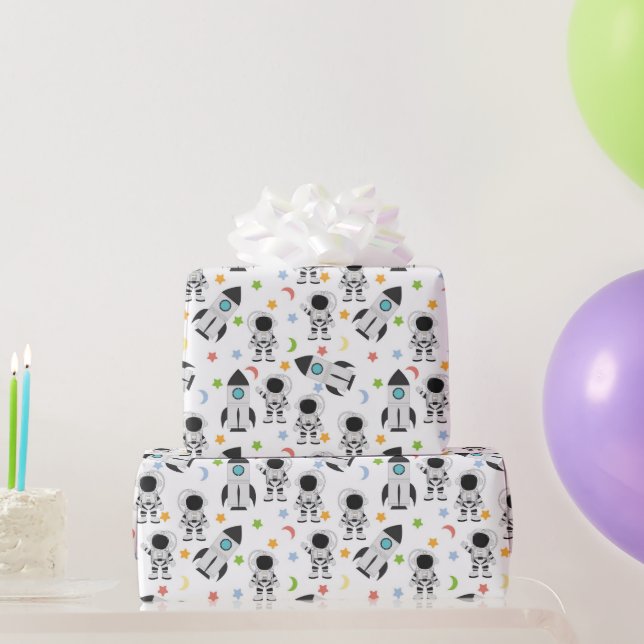 Raummuster für Astronauten und Raketen Geschenkpapier (Partygeschenke)
