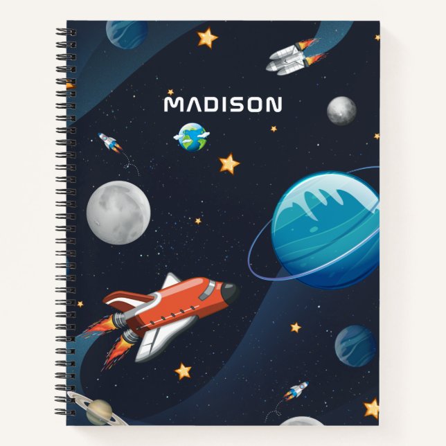 Raummuster Galaxie-Raketenstars Shuttle Notizbuch (Vorderseite)