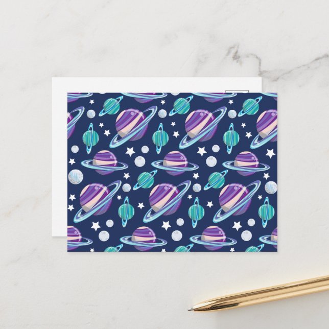 Raummuster, Planeten, Sterne, Galaxie, Kosmos Postkarte (Vorderseite/Rückseite Beispiel)