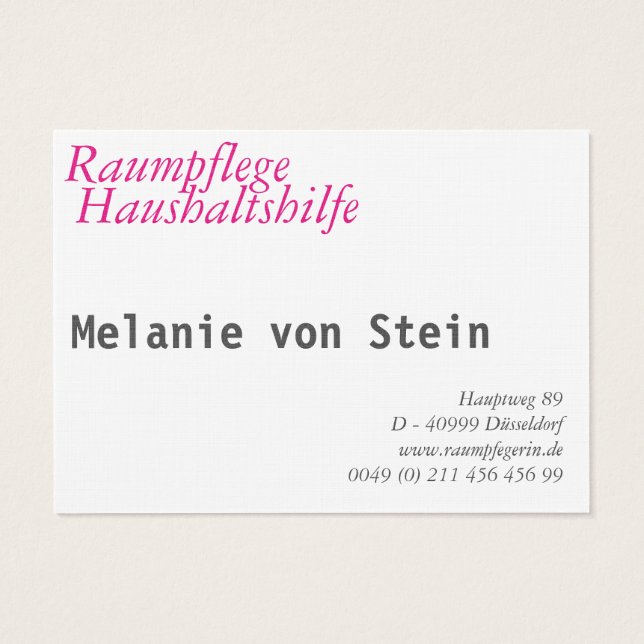 Raumpflege Visitenkarten (Rückseite)