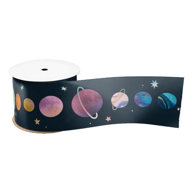 Raumplanets Sterne Galaxie Wasserfarbe Satinband (Spule)