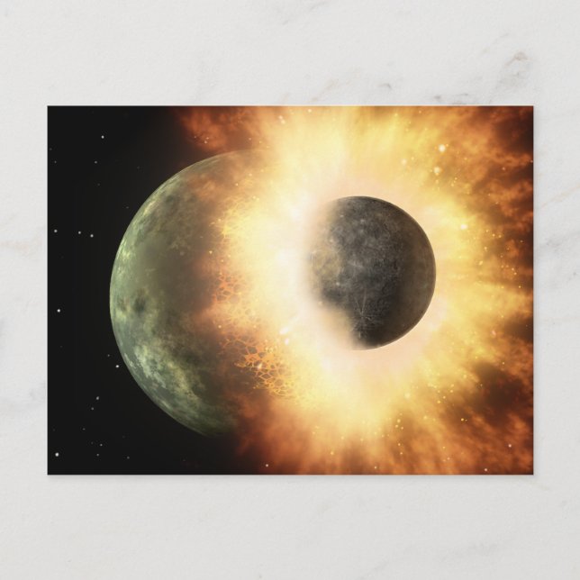 Raumpostkarte: Mondkolliden in den Planeten Postkarte (Vorderseite)