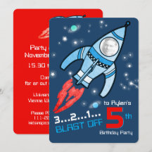 Raumrakete Kinder 5. Geburtstagsblaue Einladung