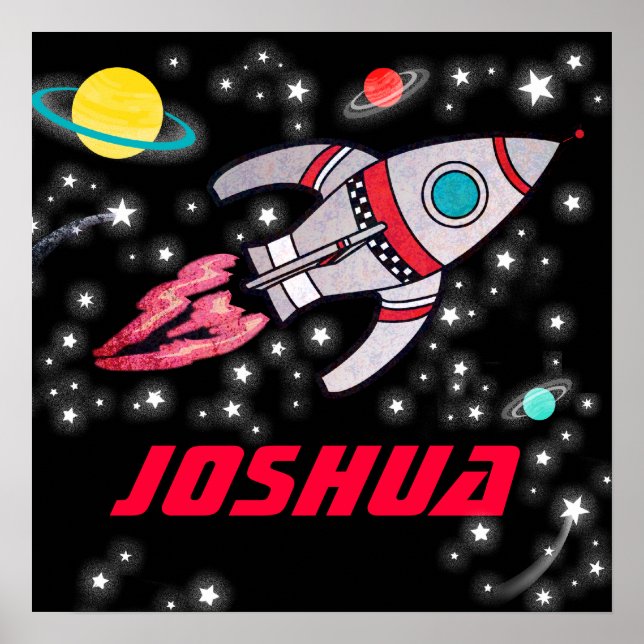 Raumrakete personalisierte Jungs schwarzes rotes P Poster (Vorne)