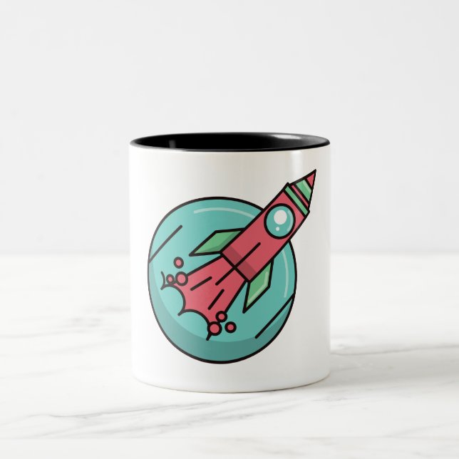 Raumrakete Zweifarbige Tasse (Mittel)