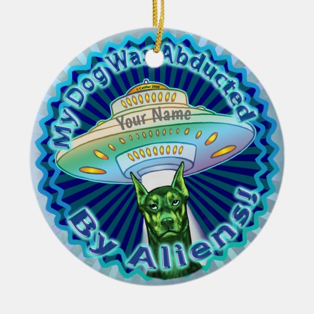 Raumschiff-Alien Entführung von Hunden Keramik Ornament (Vorne)