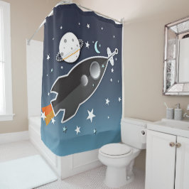 Raumschiff Blau und Orange Whimsical Duschvorhang