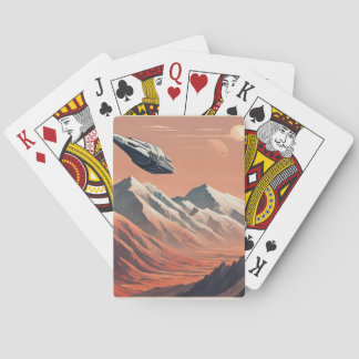Raumschiff, das durch Berge reist Spielkarten