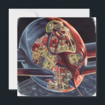 Raumschiff der Vintagen Science Fiction<br><div class="desc">Vintage Illustration futuristische Science Fiction Reise und Transport Bild. Ein durchsichtiges Raumschiff, das mit einem Astronautenpilot über die Erde fliegt. Ein klassischer 50er Retro-Comic Buch sci fi Design der Zukunft.</div>