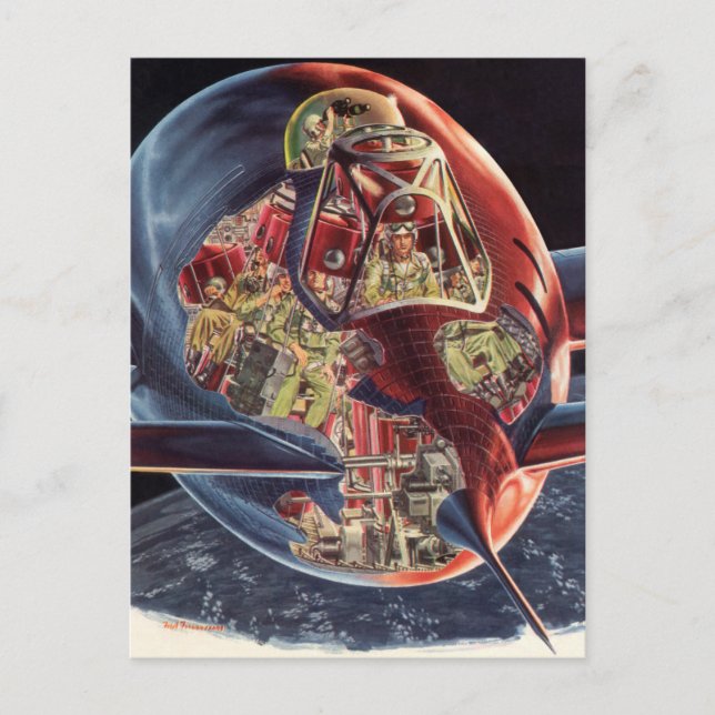 Raumschiff der Vintagen Science Fiction Postkarte (Vorderseite)