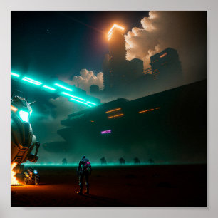 Raumschiff Docking am futuristischen Weltraumbahnh Poster