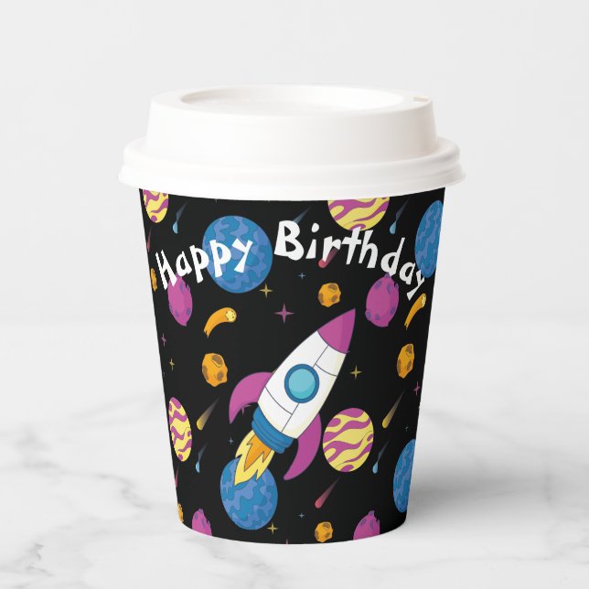 Raumschiff durch Galaxie Pappbecher (Vorderseite)