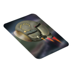 Raumschiff fliegt durch einen Planeten Magnet