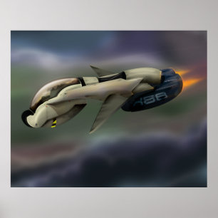 Raumschiff fliegt durch einen Planeten Poster