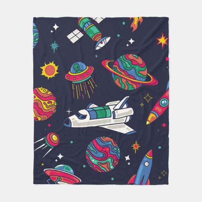 Raumschiff in Galaxy nahtloses Muster. Hintergrund Fleecedecke (Vorderseite)