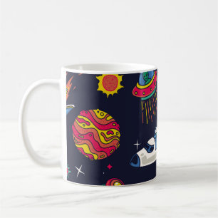Raumschiff in Galaxy nahtloses Muster. Hintergrund Kaffeetasse