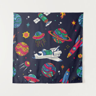 Raumschiff in Galaxy nahtloses Muster. Hintergrund Wandteppich