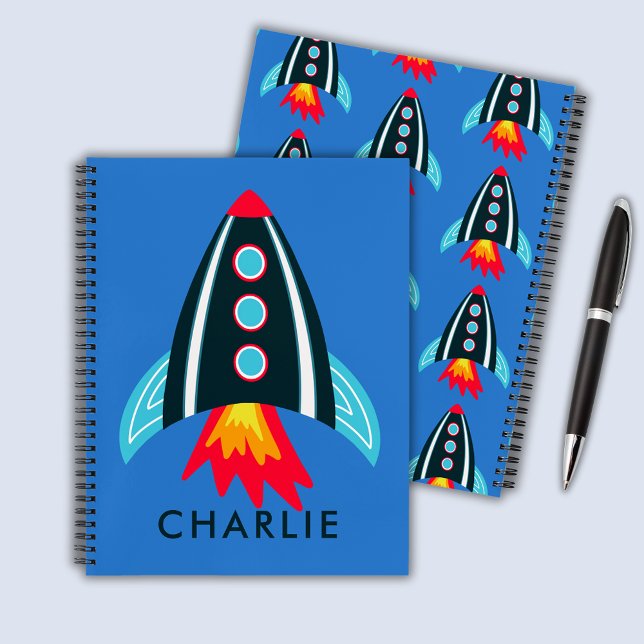 Raumschiff-Kinder Notizbuch (Personalized space rocket deluxe spital notebook)