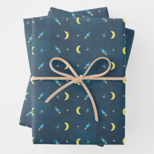 Raumschiff-Muster Geschenkpapier Set