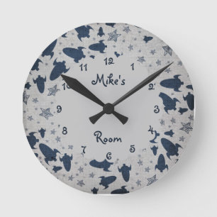 Raumschiff Personalisiertes Kinderzimmer Runde Wanduhr