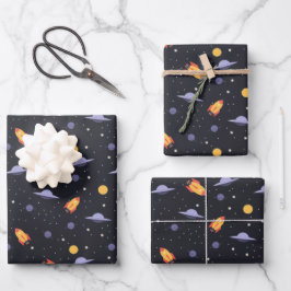 Raumschiffe für Kosmos-Raketen - Sterne Geschenkpapier Set