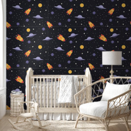 Raumschiffe und Ufo-Kinderzimmer Tapete