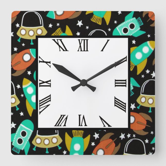 Raumstation Quadratische Wanduhr (Vorderseite)