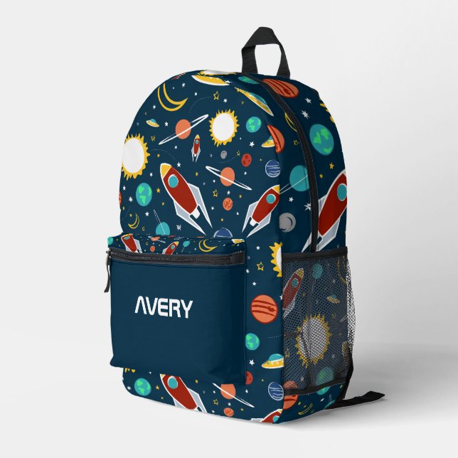 Raumtasche Planeten Raketen Ufo Galaxie Bedruckter Rucksack (Rückseitige Ecke Rechts)