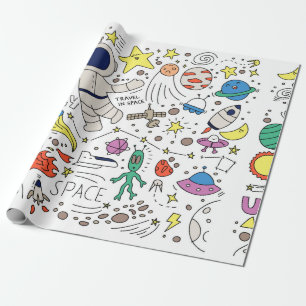 Raumthema in Doodstyle-Illustration Geschenkpapier