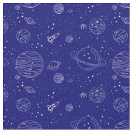 Raumthema Planets Rockets Stars auf blau Stoff