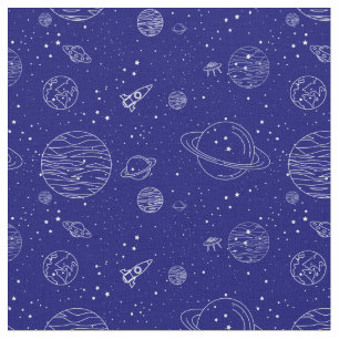 Raumthema Planets Rockets Stars auf blau Stoff