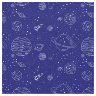 Raumthema Planets Rockets Stars auf blau Stoff