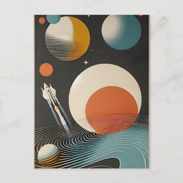 Raumzeitalter Mitte des Jahrhunderts Kunst Galaxie Postkarte (Vorderseite)