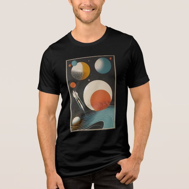 Raumzeitalter Mitte des Jahrhunderts Kunst Galaxie Tri-Blend Shirt (Vorderseite)