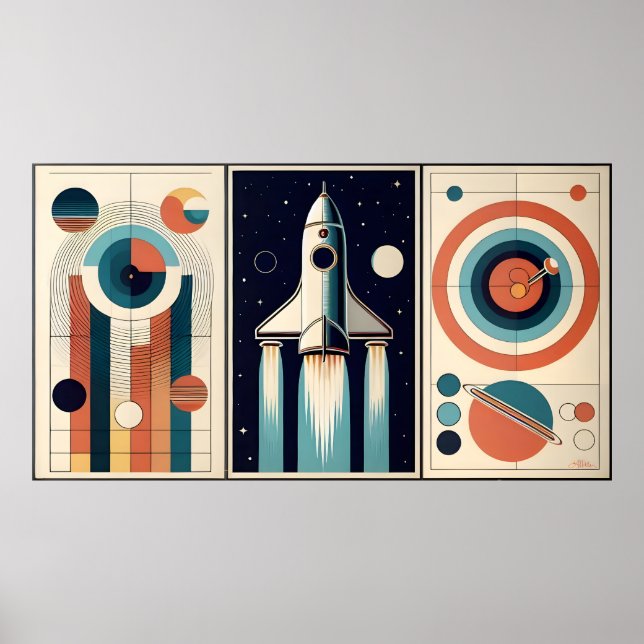 Raumzeitalter Mitte des Jahrhunderts Kunstgalaxie  Poster (Vorne)