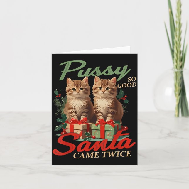Raunchy Christmas Cat Naughty Funny Gag Prank Humo Karte (Vorderseite)