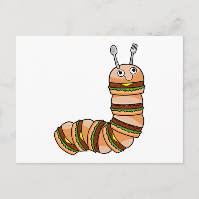 Raupe als Cheeseburger mit Rindfleisch und Salat Postkarte (Vorderseite)