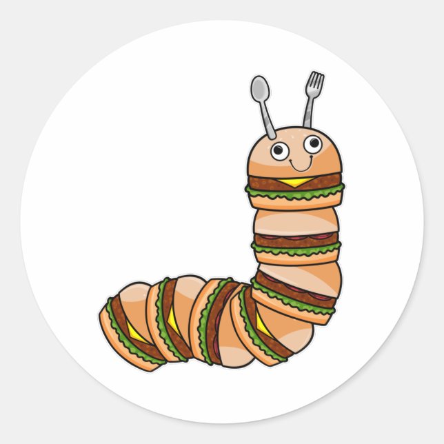 Raupe als Cheeseburger mit Rindfleisch und Salat Runder Aufkleber (Vorderseite)