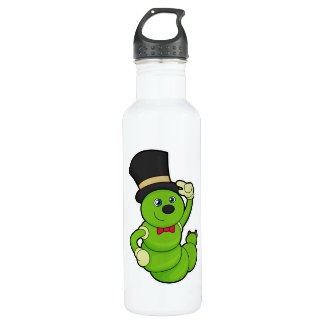 Raupe als Groom mit Hut Edelstahlflasche (Vorderseite)