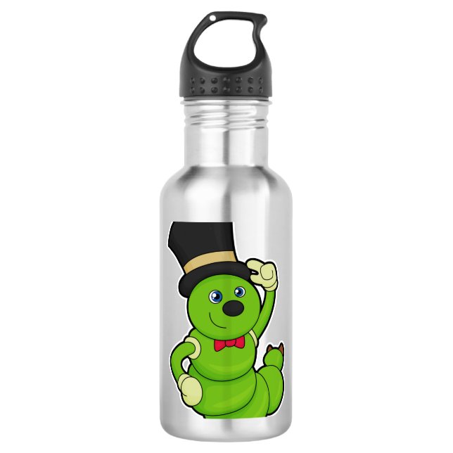 Raupe als Groom mit Hut Edelstahlflasche (Vorderseite)