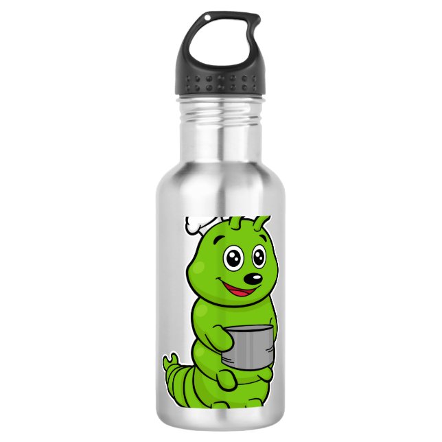 Raupe als Koch mit Kochtopf Edelstahlflasche (Vorderseite)