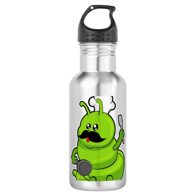 Raupe als Koch mit Mustache Edelstahlflasche (Vorderseite)