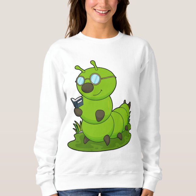 Raupe als Nerd mit Brille & Book Sweatshirt (Vorderseite)