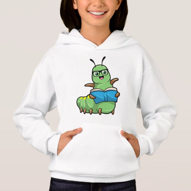 Raupe als Nerd mit Buch & Brille Hoodie (Vorderseite)