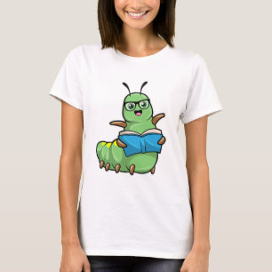 Raupe als Nerd mit Buch & Brille T-Shirt