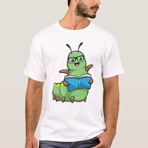 Raupe als Nerd mit Buch & Brille T-Shirt