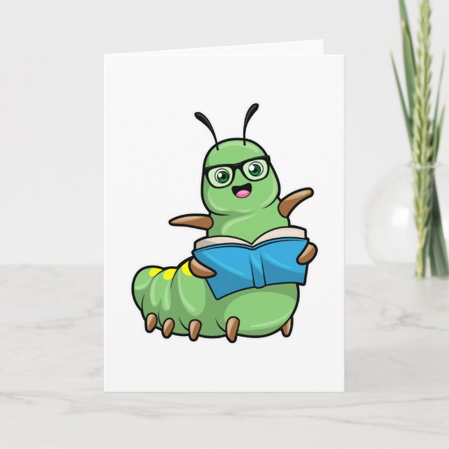 Raupe als Nerd mit Buch und Brille Karte (Vorderseite)